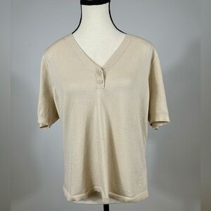 CAbi Cream Short Sleeve V-Neck Top